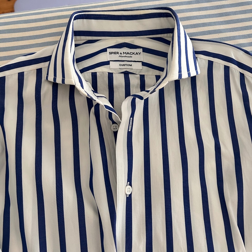 Spier and Mackay blue and white striped shirt